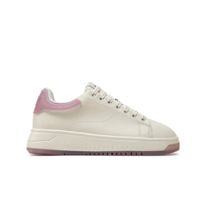 EMPORIO ARMANI SNEAKER IN PELLE CON RETRO SEMITRASPARENTE ROSA CON LOGO AQUILA E SUOLA ZIGRINATA