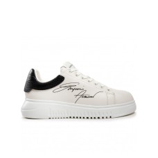 Emporio Armani Sneakers in pelle Bianca con logo lettering laterale a contrasto nero