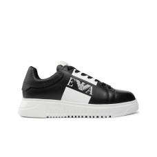 Emporio Armani Sneakers in pelle Nera da Uomo con logo laterale a contrasto