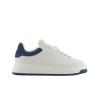 EMPORIO ARMANI SNEAKER IN LEATHER WHITE CON RETRO IN GOMMA BLUE CON LOGO AQUILA	