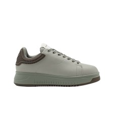 EMPORIO ARMANI SNEAKER IN LEATHER GREEN  CON RETRO GOMMATO BROWN CON LOGO AQUILA	