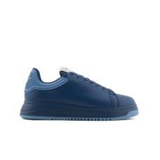 EMPORIO ARMANI SNEAKER IN LEATHER BLUE CON RETRO IN GOMMA BLUE CON LOGO AQUILA