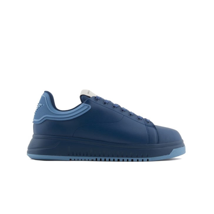 EMPORIO ARMANI SNEAKER IN LEATHER BLUE CON RETRO IN GOMMA BLUE CON LOGO AQUILA