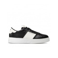 Emporio Armani Sneakers in pelle Nera con inserti a contrasto bianco ai lati e logo lettering