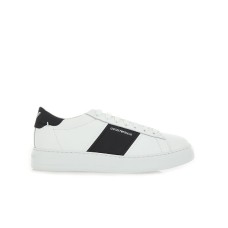 Emporio Armani Sneakers in pelle Bianca con inserti a contrasto nero ai lati e logo lettering