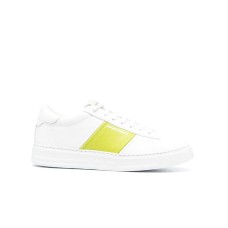 Emporio Armani Sneakers in pelle Bianca con inserti a contrasto verde lime ai lati e logo lettering