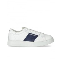 EMPORIO ARMANI SNEAKER BIANCA CON INSERTO BLU E LOGO LETTERING