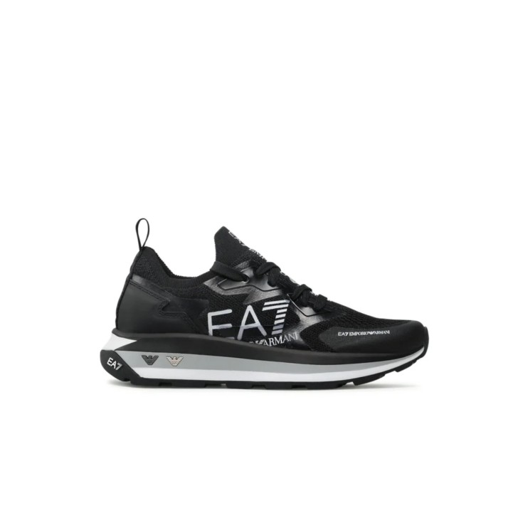 EA7 Emporio Armani Sneakers a calza da uomo nere con logo a contrasto 