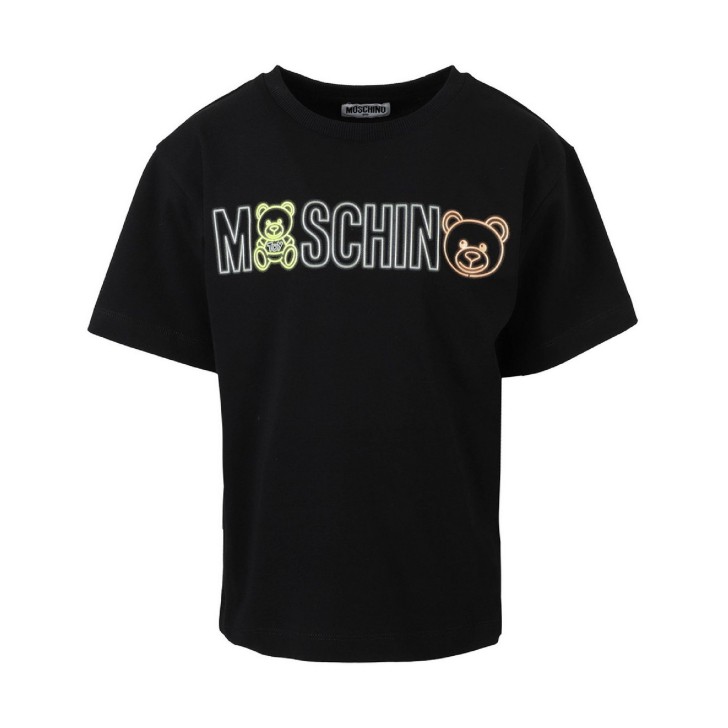 Moschino T-shirt a manica corta nera con logo lettering multicolor