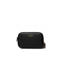 Emporio Armani Mini Borsa Nera con tracolla in nastro regolabile, estraibile con logo lettering All Over