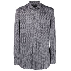 Emporio Armani Camicia REGULAR FIT Blu con stampa Lettering all over da Uomo