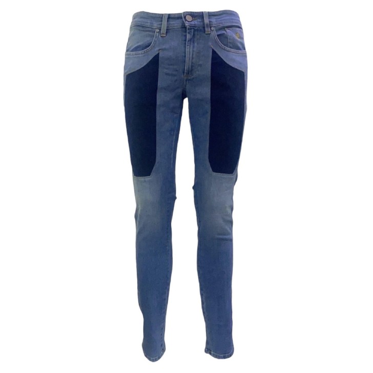 Jeckerson Jeans denim blu cinque tasche con toppe in Alcantara blu