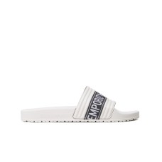 Emporio Armani Ciabatta Bianca in PVC con nastro in tessuto con logo jacquard a contrasto