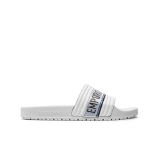 EMPORIO ARMANI CIABATTA WHITE CON FASCA CON INSERTO IN TESSUTO CON LOGO LETTERING