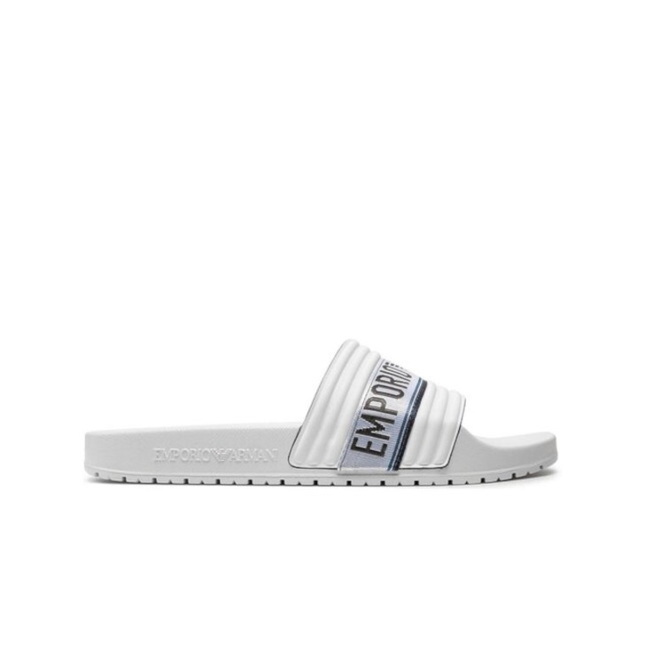 EMPORIO ARMANI CIABATTA WHITE CON FASCA CON INSERTO IN TESSUTO CON LOGO LETTERING