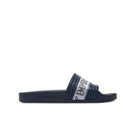 EMPORIO ARMANI CIABATTA BLU NAVY CON FASCA CON INSERTO IN TESSUTO CON LOGO LETTERING