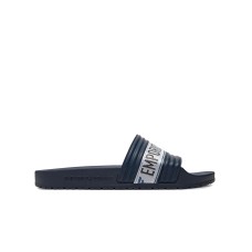 EMPORIO ARMANI CIABATTA BLU NAVY CON FASCA CON INSERTO IN TESSUTO CON LOGO LETTERING