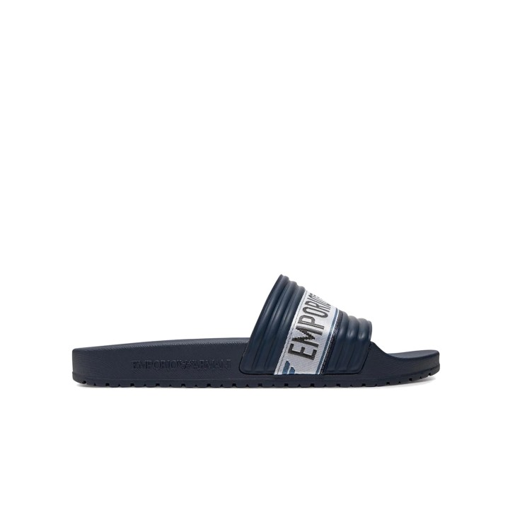 EMPORIO ARMANI CIABATTA BLU NAVY CON FASCA CON INSERTO IN TESSUTO CON LOGO LETTERING