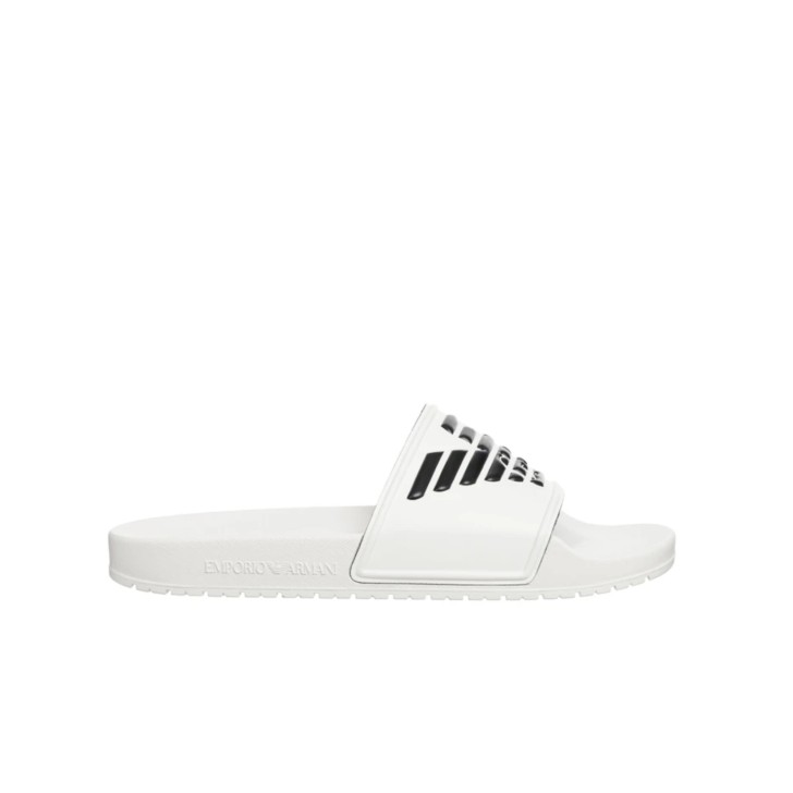 EMPORIO ARMANI CIABATTA WHITE CON LOGO AQUILA BLACK