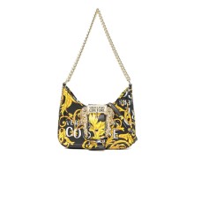 Versace Jeans Couture Borsa a Spalla da Donna Nera con stampa Baroque all over, maxi fibbia logata 