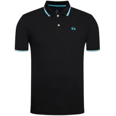 La Martina Polo nera da Uomo Logo ricamato a contrasto