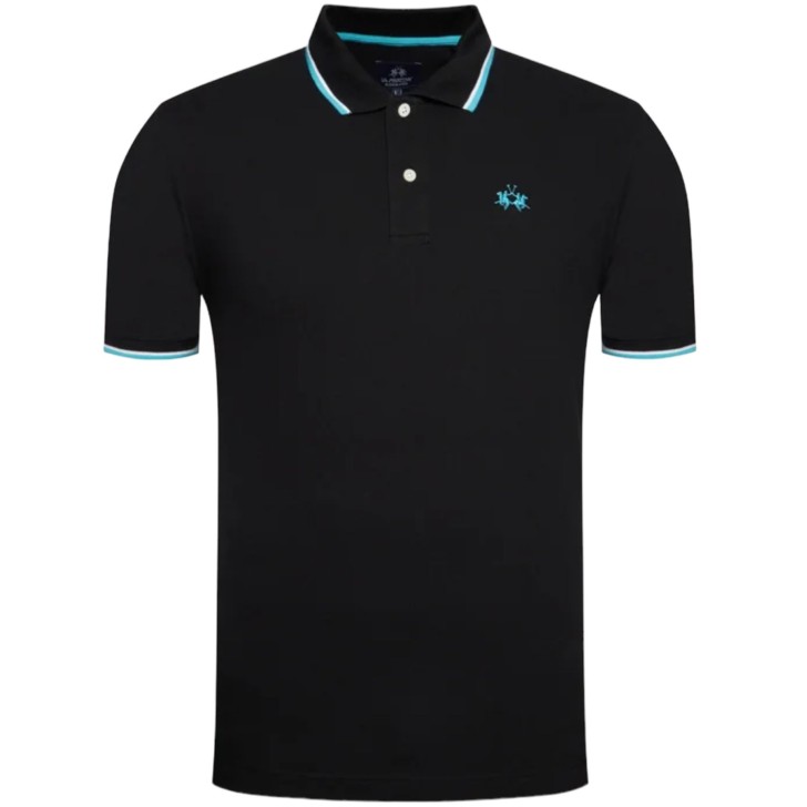 La Martina Polo nera da Uomo Logo ricamato a contrasto
