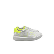 4US Sneakers bianca da uomo in pelle con logo 4US giallo fluo