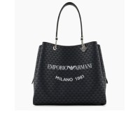 EMPORIO ARMANI SHOPPING BAG BLACK EAGLE ALL OVER CON CHARM AQUILA