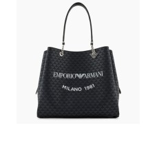EMPORIO ARMANI SHOPPING BAG BLACK EAGLE ALL OVER CON CHARM AQUILA