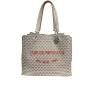 EMPORIO ARMANI SHOPPING BAG ECRU EAGLE ALL OVER CON CHARM AQUILA	