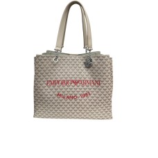EMPORIO ARMANI SHOPPING BAG ECRU EAGLE ALL OVER CON CHARM AQUILA	