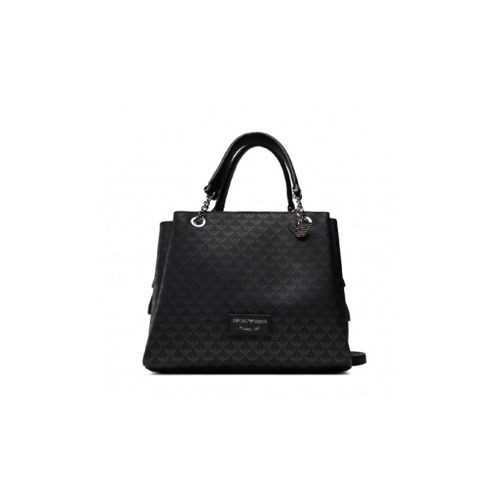 Emporio Armani Borsa a mano Nera con Stampa Monogram Eagle All Over e tracolla regolabile, estraibile