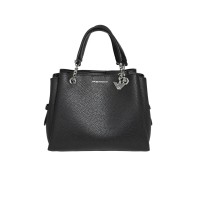 EMPORIO ARMANI SHOPPING BAG BLACK EFFETTO PALMELLATO CON CHARM AQUILA E TRACOLLA REGOLABILE ESTRAIBILE