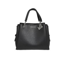 EMPORIO ARMANI SHOPPING BAG BLACK EFFETTO PALMELLATO CON CHARM AQUILA E TRACOLLA REGOLABILE ESTRAIBILE