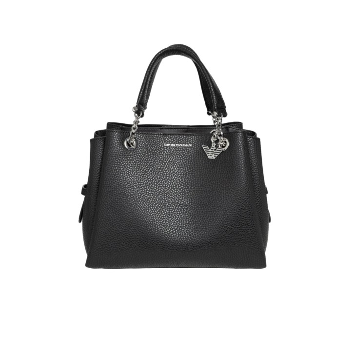 EMPORIO ARMANI SHOPPING BAG BLACK EFFETTO PALMELLATO CON CHARM AQUILA E TRACOLLA REGOLABILE ESTRAIBILE