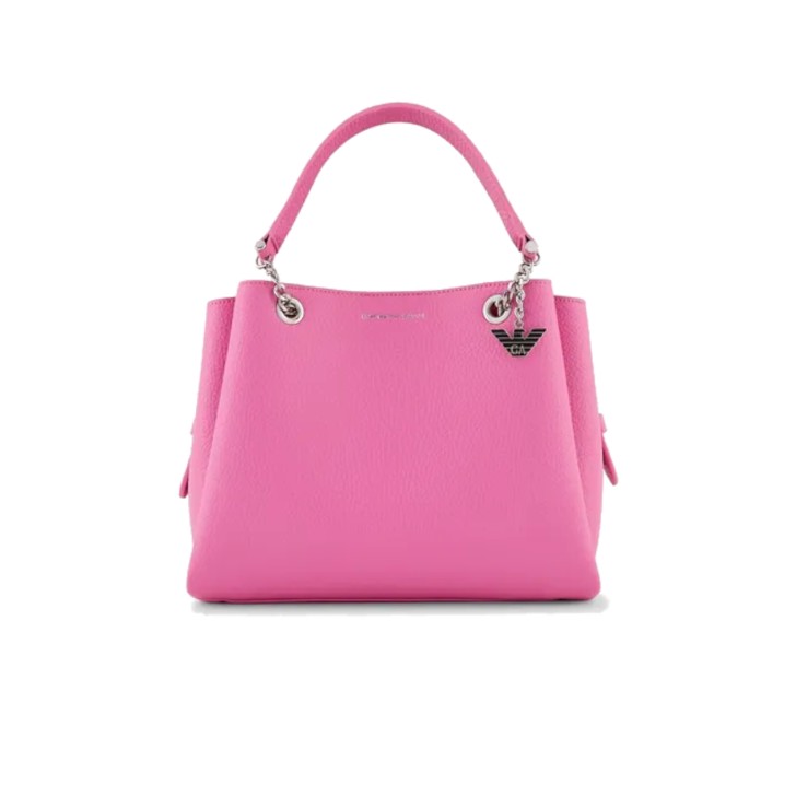 EMPORIO ARMANI SHOPPING BAG PINK EFFETTO PALMELLATO CON CHARM AQUILA E TRACOLLA REGOLABILE ESTRAIBILE