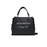 EMPORIO ARMANI SMALL SHOPPING BAG BLACK EAGLE ALL OVER CON CHARM AQUILA