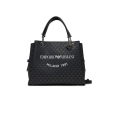 EMPORIO ARMANI SMALL SHOPPING BAG BLACK EAGLE ALL OVER CON CHARM AQUILA