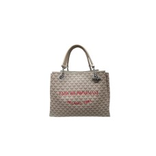 EMPORIO ARMANI SMALL SHOPPING BAG ECRU EAGLE ALL OVER CON CHARM AQUILA