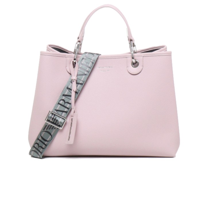 EMPORIO ARMANI SHOPPING BAG ROSA MYEA CON TRACOLLA IN NASTRO CON LOGO LETTERING ALL OVER REGOLABILE ESTRAIBILE