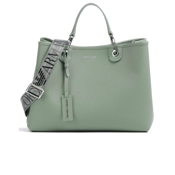 EMPORIO ARMANI SHOPPING BAG VERDE MYEA CON TRACOLLA IN NASTRO CON LOGO LETTERING ALL OVER REGOLABILE ESTRAIBILE