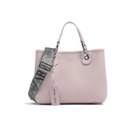 EMPORIO ARMANI SHOPPING BAG SMALL ROSA CON TRACOLLA IN NASTRO CON LOGO LETTERING ALL OVER REGOLABILE ESTRAIBILE