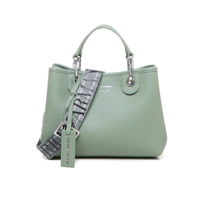 EMPORIO ARMANI SHOPPING BAG SMALL VERDE CON TRACOLLA IN NASTRO CON LOGO LETTERING ALL OVER REGOLABILE ESTRAIBILE