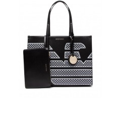 Emporio Armani Borsa a Spalla Nera da Donna con maxi logo Aquila All Over 
