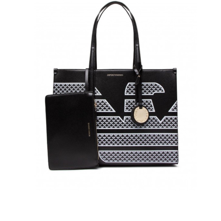 Emporio Armani Borsa a Spalla Nera da Donna con maxi logo Aquila All Over 