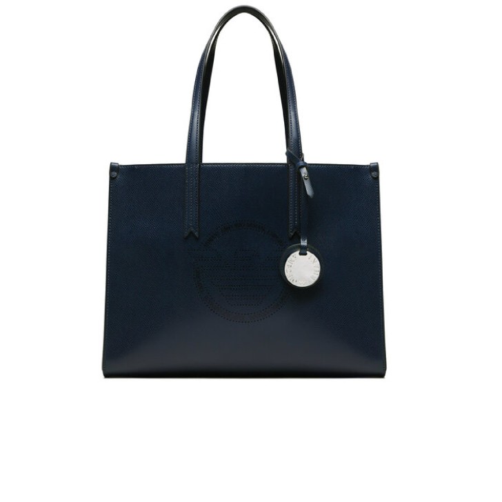 Emporio Armani Borsa a spalla Blu Navy con maxi logo perforato e pendente estraibile