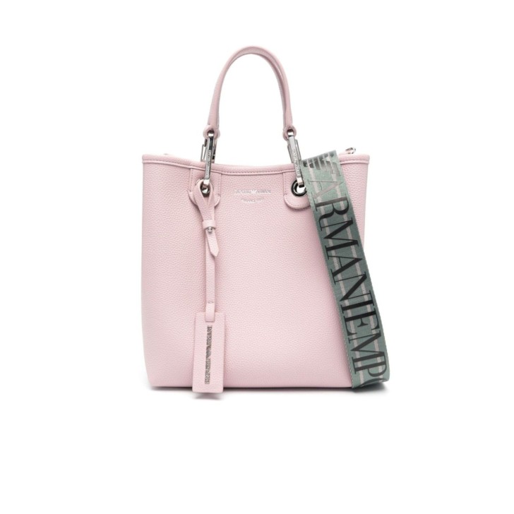 EMPORIO ARMANI SHOPPING BAG ROSA CON TRACOLLA IN NASTRO CON LOGO ALL OVER REGOLABILE ESTRAIBILE
