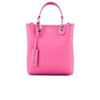 Emporio Armani Borsa a mano Fucsia stampa cervo con tracolla in nastro regolabile, estraibile con logo lettering All Over