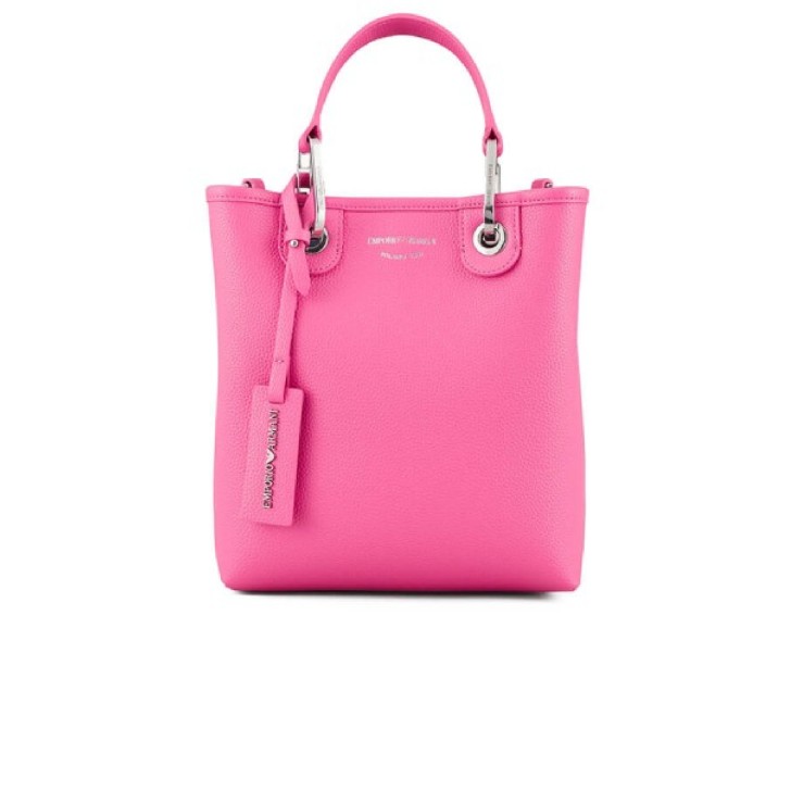 Emporio Armani Borsa a mano Fucsia stampa cervo con tracolla in nastro regolabile, estraibile con logo lettering All Over