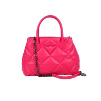 EMPORIO ARMANI SHOPPING BAG FUCSIA TRAPUNTATA CON LOGO AQUILA E TRACOLLA REGOLABILE ESTRAIBILE